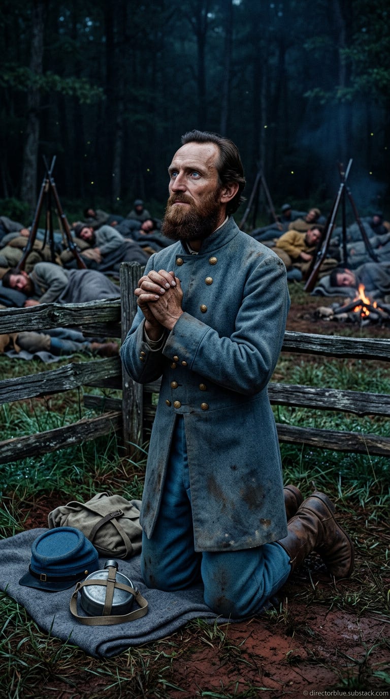 IMAGE PROMPT FOR HISTORIC REENACTMENT EDUCATIONAL SERIES (First Battle of Bull Run) (1861) Photographic hyper-realistic 9x16 portrait format Pre-dawn darkness 345 AM July 1861 rural northern Virginia A lean angular man age 37 height 5 feet 1_image_1 IMAGE PROMPT FOR HISTORIC REENACTMENT EDUCATIONAL SERIES (First Battle of Bull Run) (1861) Photographic hyper-realistic 9x16 portrait format Pre-dawn darkness 345 AM July 1861 rural northern Virginia A lean angular man age 37 height 5 feet 1_image_1