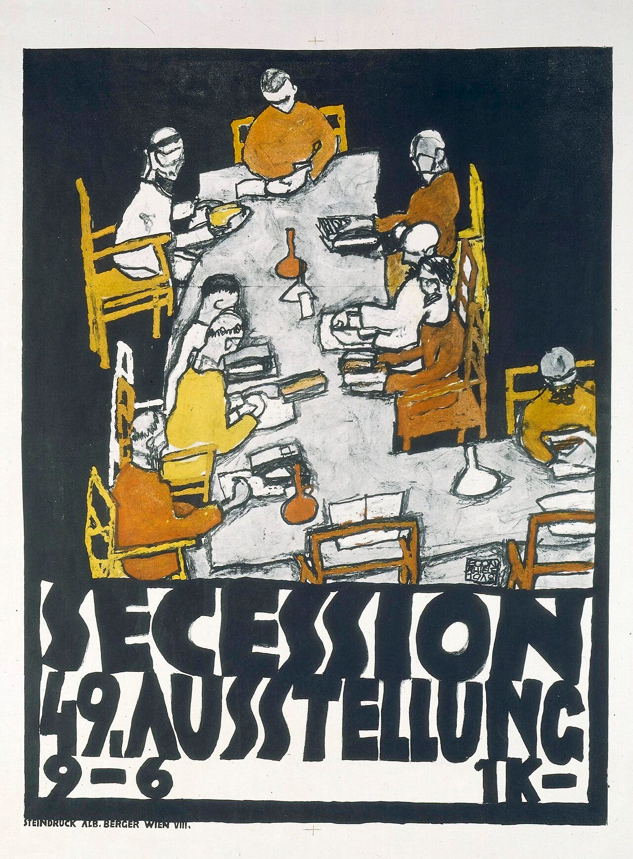 Schiele poster showing artists around a table