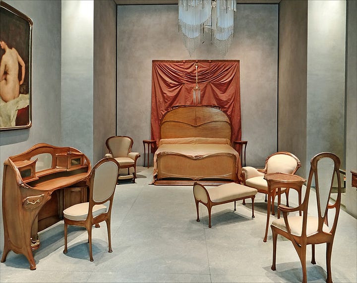 Designs for buildings, transport infrastructure, interior design, and furniture by the French designer Hector Guimard