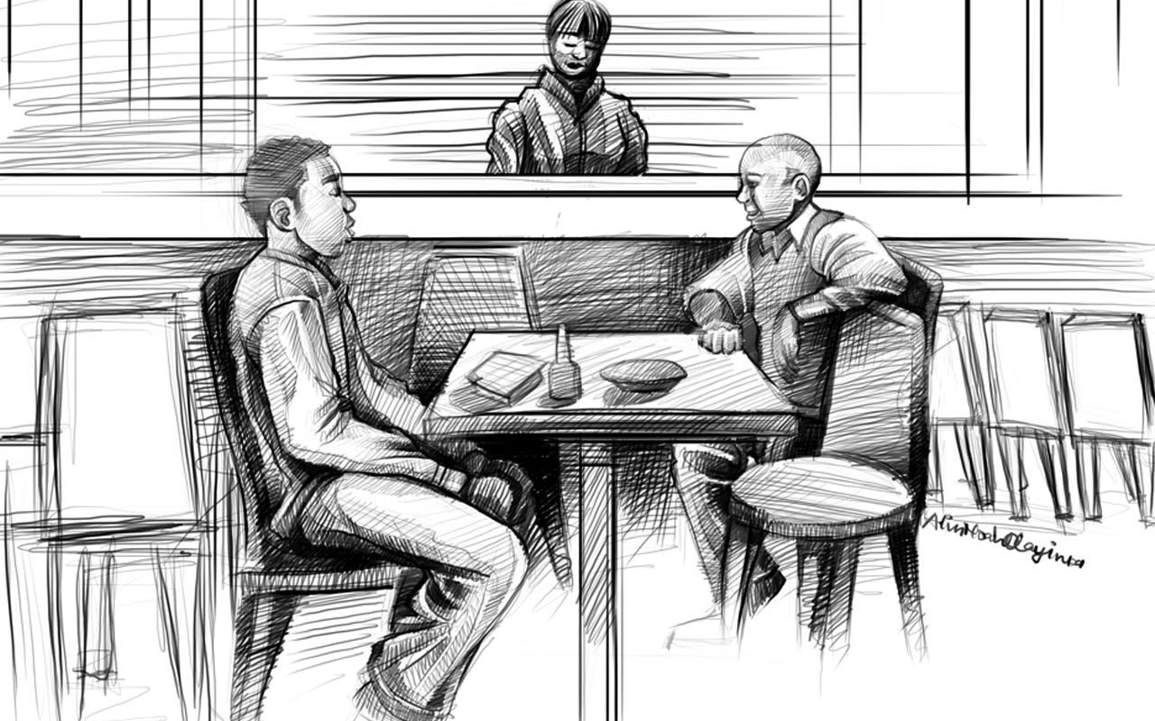 “I noticed, as we spoke, that Sunny spoke of Nigeria as something that he was not a part of, something that he had left behind.” Illustration by Noah Olayinka for the Question Marker “I noticed, as we spoke, that Sunny spoke of Nigeria as something that he was not a part of, something that he had left behind.” Illustration by Noah Olayinka for the Question Marker