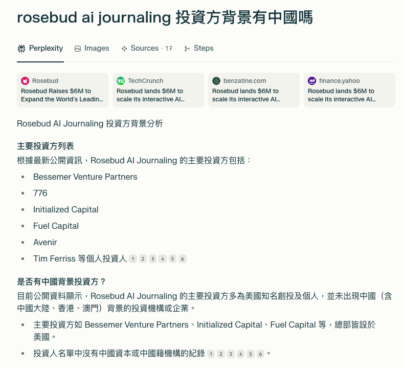 查詢 Rosebud 的投資方背景