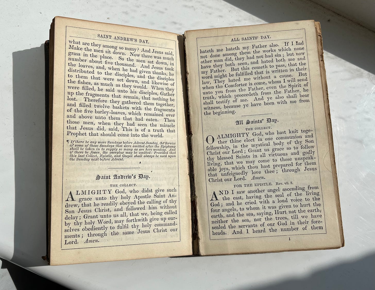19th century copy of the Book of Common Prayer, open on the liturgy for All Saints' Day 19th century copy of the Book of Common Prayer, open on the liturgy for All Saints' Day