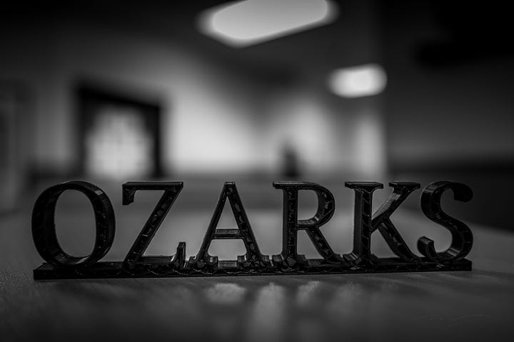 Ozarks sign, student's country flags