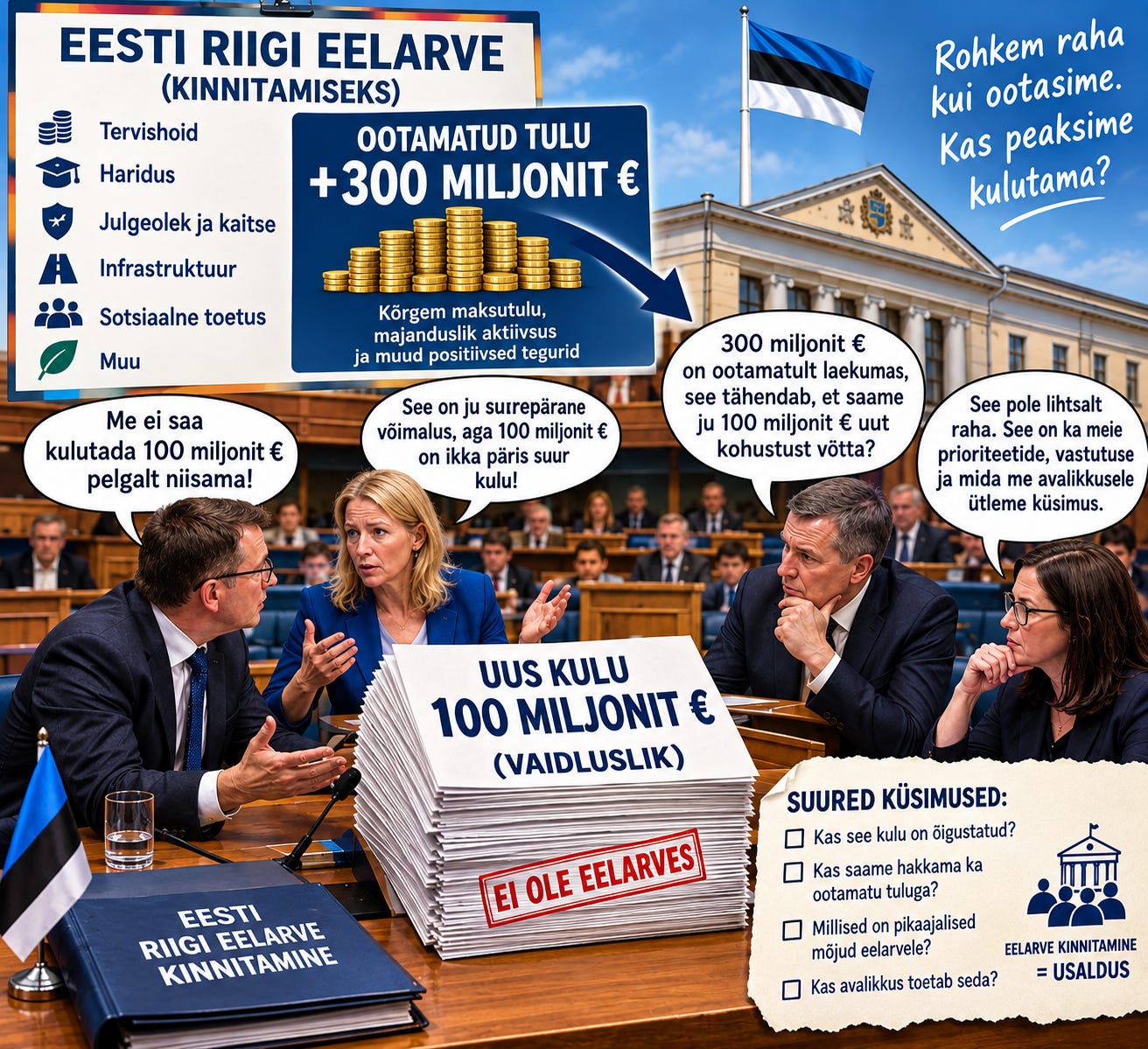 Ülim eelarve silmakirjalikkus: miks valitsus nimetab 100 miljonit tervishoiule „vastutustundetuks“, ujudes samal ajal salaja inflatsiooniraharasvas!