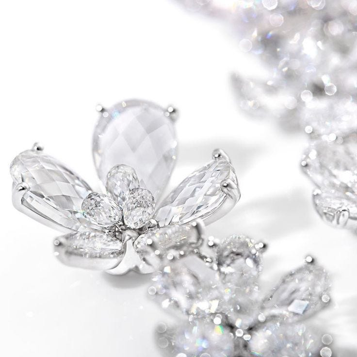 The #NIRAVMODI patented Jasmine cut® diamonds used in the Jasmine  Collection are uniquely faceted to capture the essence of each unfurling  petal of the delicate flower. #DiscoverNIRAVMODI