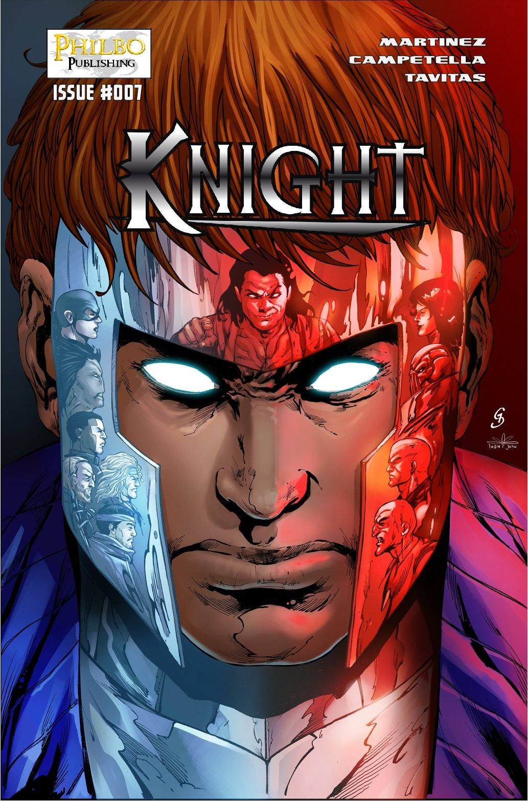 May be a doodle of Superman and text that says "PHILBO PUBLISHING ISSUE#007 ISSUE #007 KNIGHT MARTINEZ CAMPETELLA TAVITAS S រយរារ"