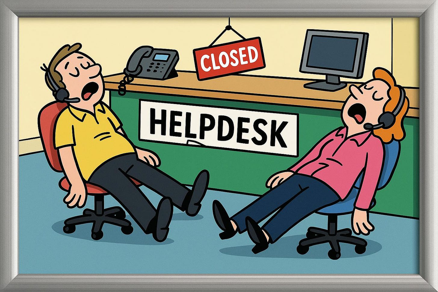 Sleeping Helpdesk Workers Cartoon