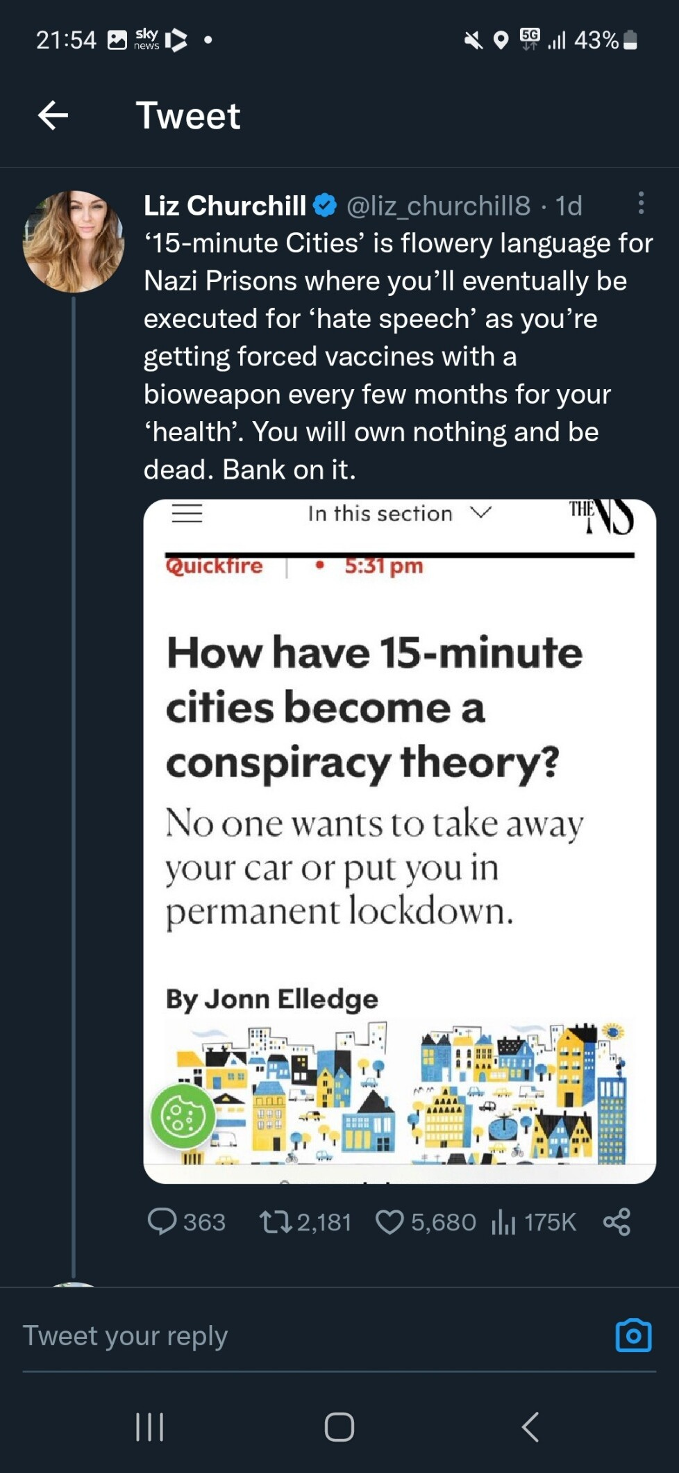 A tweet of a conspiracy theorist, spreading a conspiracy theory concerning the article I wrote. About conspiracy theorists.