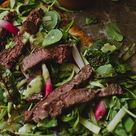 Steak Flatbread with Creamy Chive Dressing