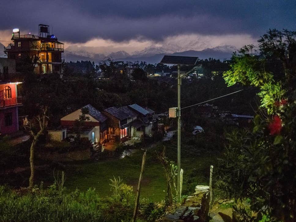 The lights go on in a small village in Bandipur, Nepal, as storm clouds gather in the distance behind the Himalayas. Image credit: Oleksandr Rupeta. The lights go on in a small village in Bandipur, Nepal, as storm clouds gather in the distance behind the Himalayas. Image credit: Oleksandr Rupeta.