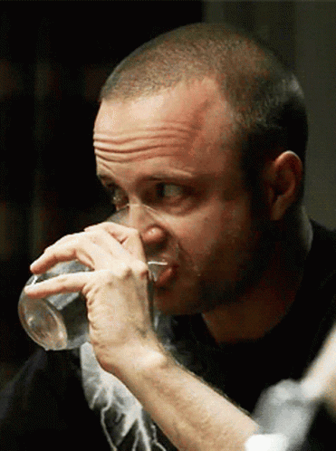 Jesse Pinkman nervously drinking water