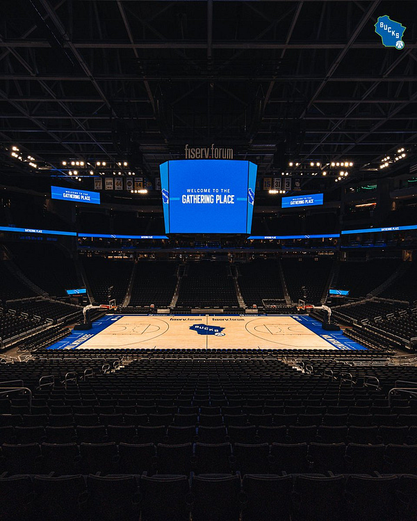 Wide view of Fiserv Forum with new City Court.