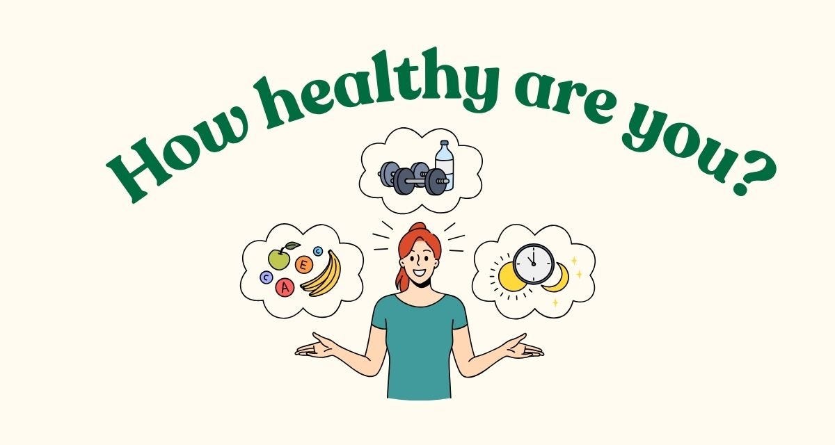 Header asking, "How Healthy are you?" over a picture of a smiling woman