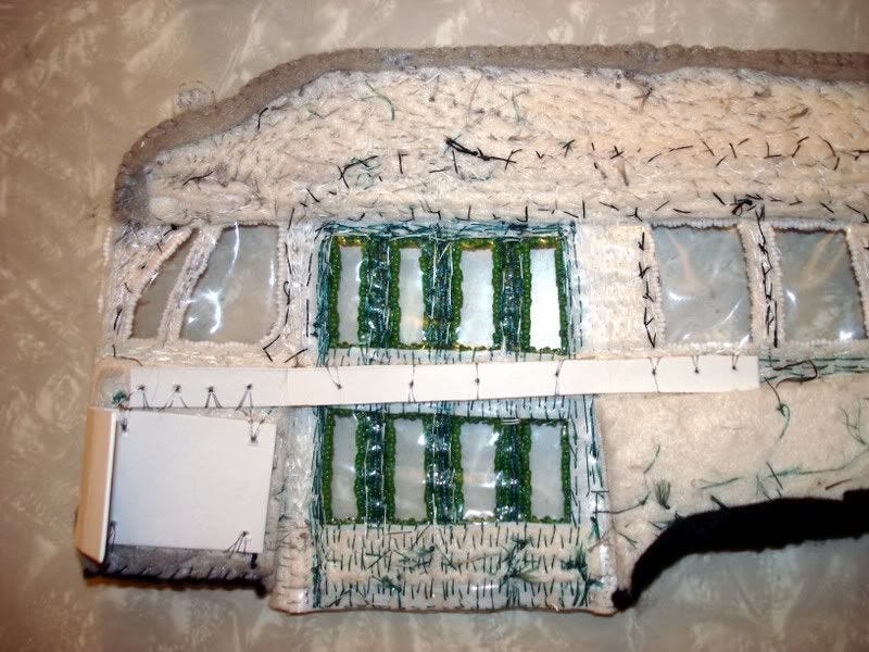 beaded Boston Green Line Trolley train MBTA T bead embroidery seed beads mixed media artist beading MA beaded Boston Green Line Trolley train MBTA T bead embroidery seed beads mixed media artist beading MA