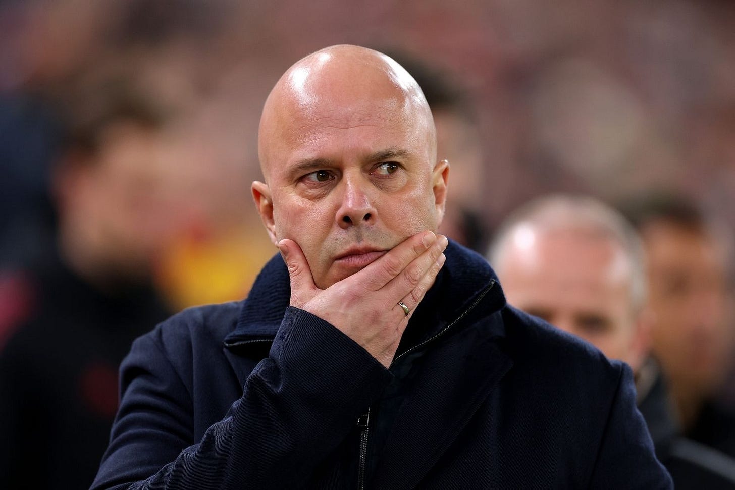 Arne Slot, Manager of Liverpool, looks on prior to the Emirates FA Cup Third Round match between Liverpool and Barnsley