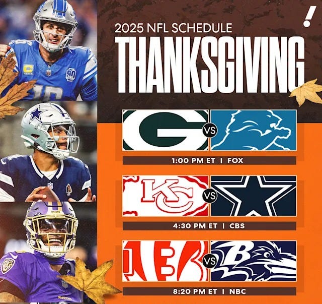 NFL Thanksgiving games 2025: Cowboys-Chiefs will mark Patrick ...
