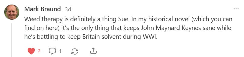 note snippet: weed therapy is definitely a thing, Sue