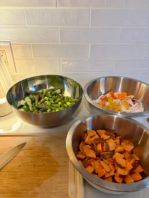fresh produce organized in bowls and containers
