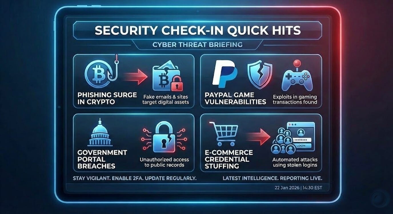 Security Check-in Quick Hits: Phishing Surge in Crypto, PayPal Game  Vulnerabilities, Government Portal Breaches, and E-Commerce Credential  Stuffing