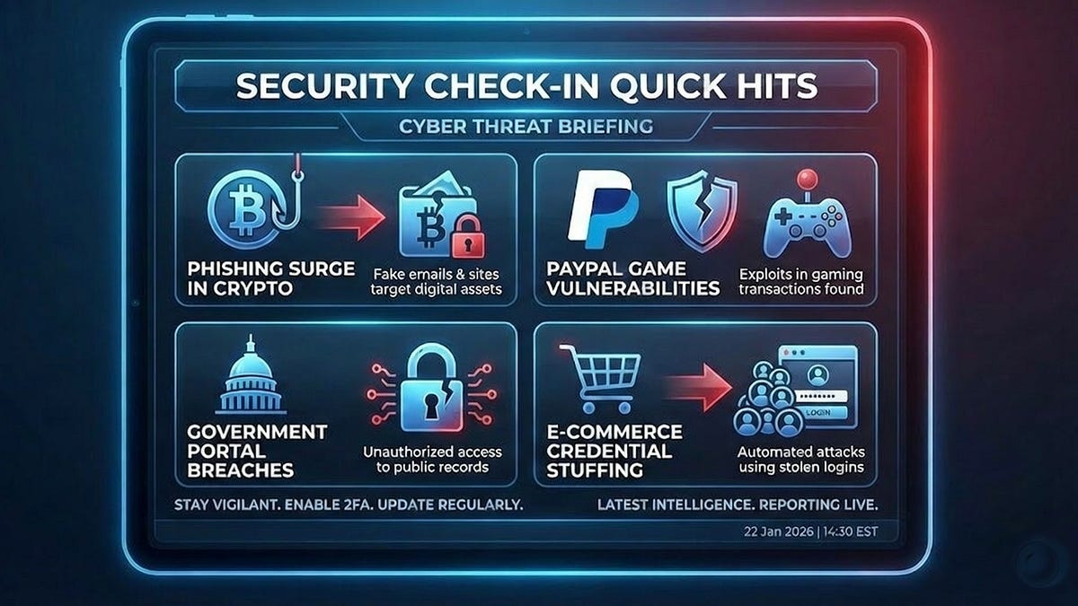 Security Check-in Quick Hits: Phishing Surge in Crypto, PayPal Game  Vulnerabilities, Government Portal Breaches, and E-Commerce Credential  Stuffing