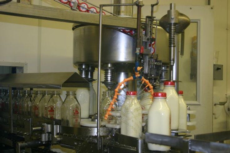 Milk bottling equipment from the 1940s, still in use at Hilhof Dairy