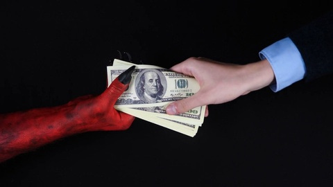 Devil gives a pile of money to a busines... | Stock Video | Pond5