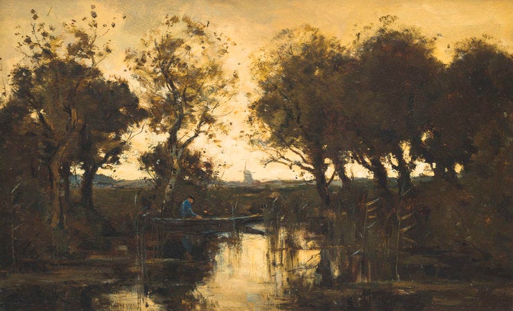 'Visser in een bootje' - Olieverf op paneel: Théophile de Bock (Kunsthandel Bies)