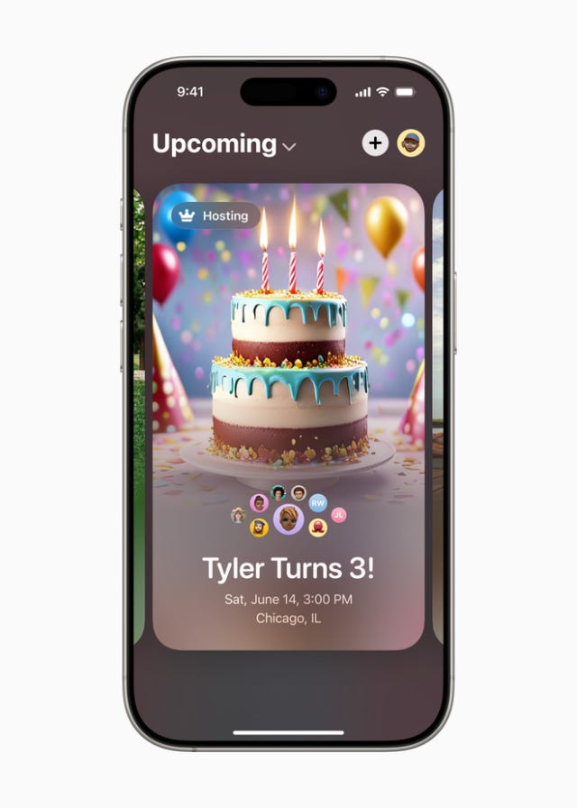 Apple Invites helps users create custom invitations to gather friends and family for any occasion. With Invites, users can RSVP from any device, and unlimited event creation is included with an iCloud+ subscription.