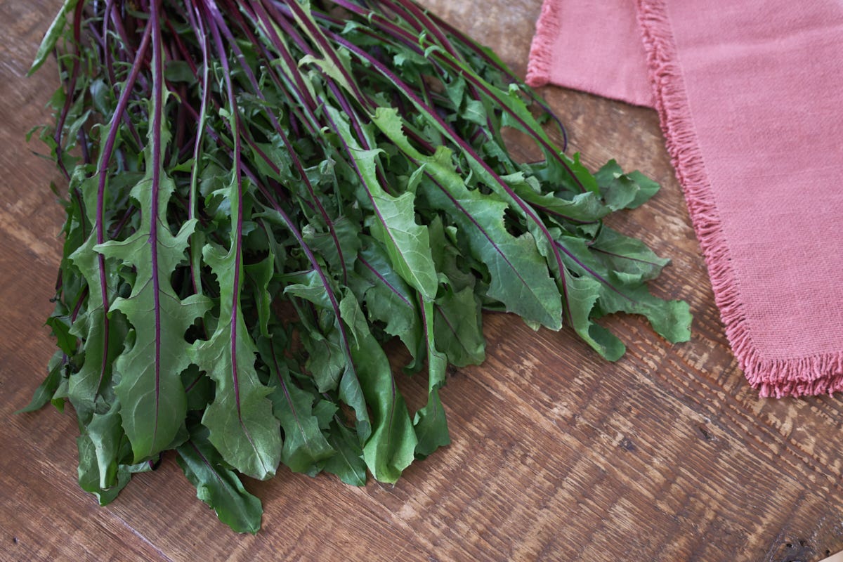 dandelion greens with a napkin dandelion greens with a napkin
