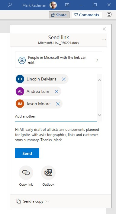 Grant view or edit permissions when sharing a document as a link.