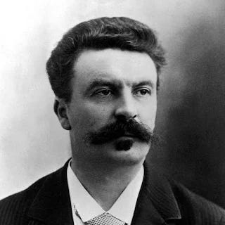 Black-and-white image of Guy de Maupassant, author of "The Necklace" and other famous stories. Black-and-white image of Guy de Maupassant, author of "The Necklace" and other famous stories.