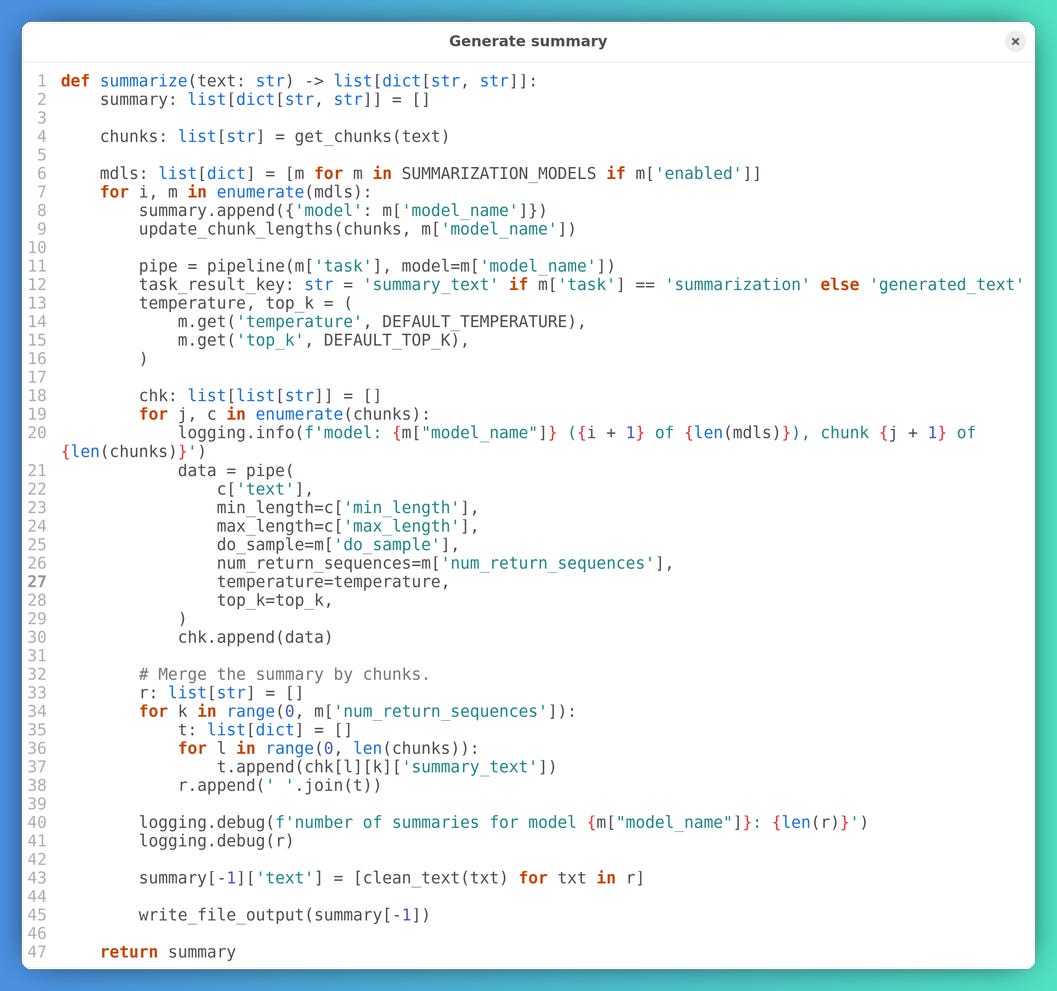 A Python function that generates the AI summary.