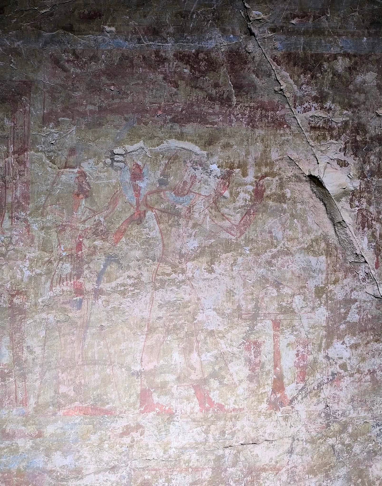 Faded wall paintings inside the newly announced tomb at Sheikh Abd al-Qurna al-Sufla, Luxor. Photo Ministry of Tourism and Antiquities.