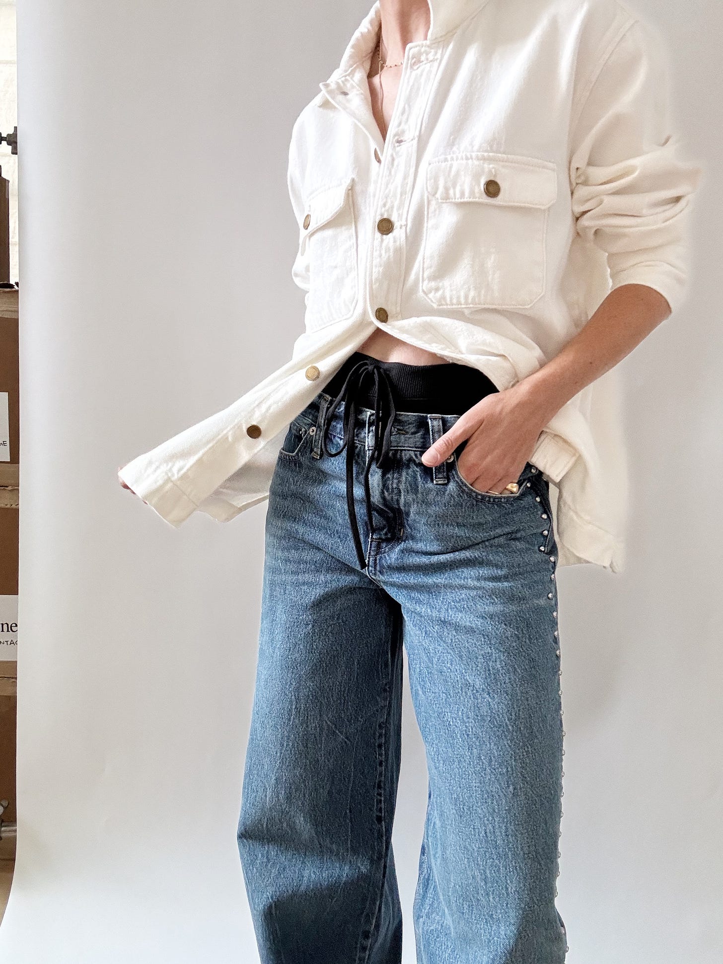 The Only Jane Pier Shirt in white, J. Crew studded jeans