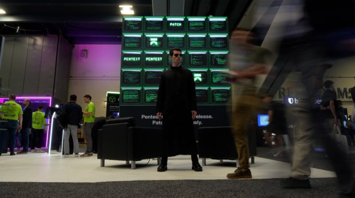Aikido Security’s The Matrix Reloaded-themed booth at RSAC 2026 featuring Neo.