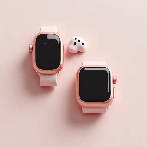 apple AirPods with camera and Apple Watch in rose gold with camera
