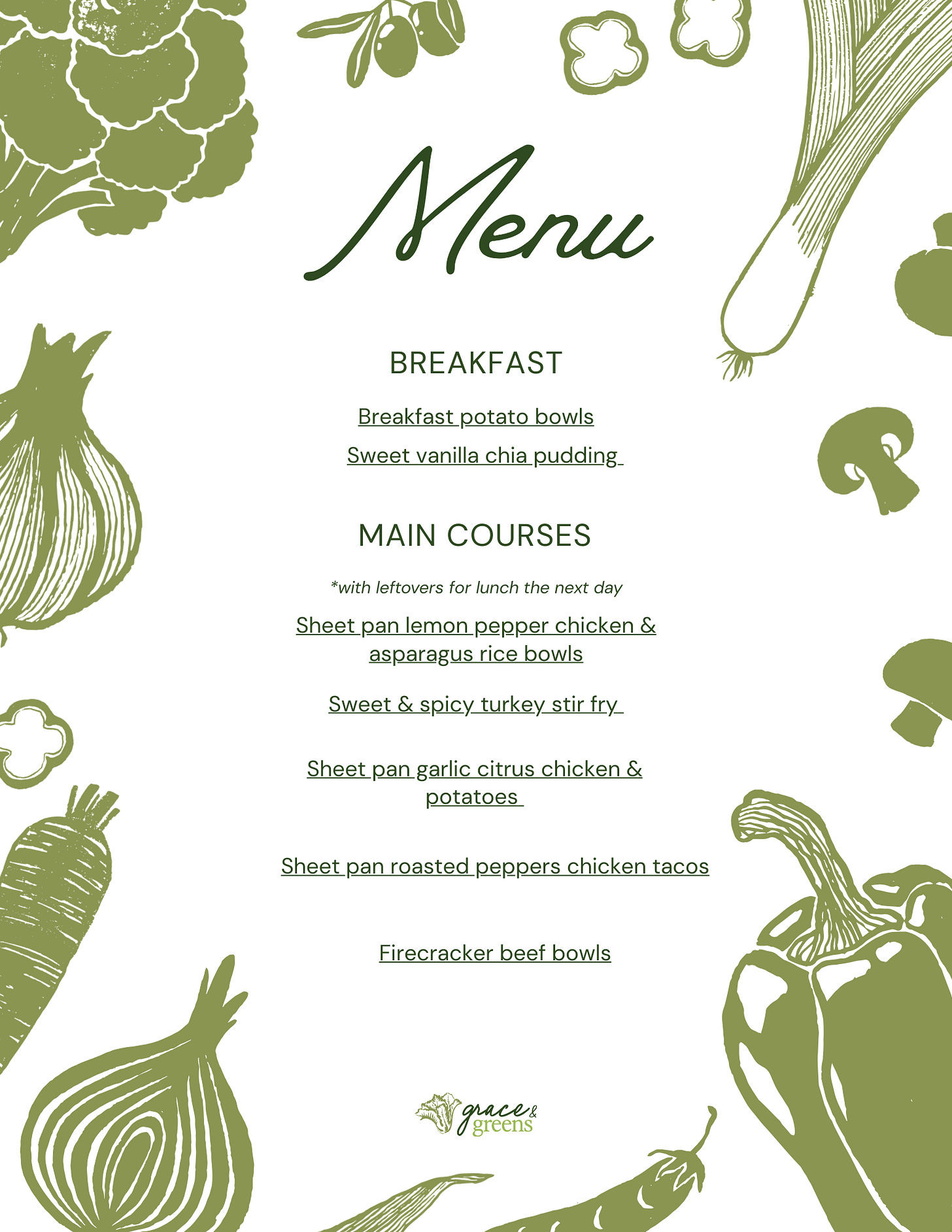 weekly menu with healthy and easy meals 