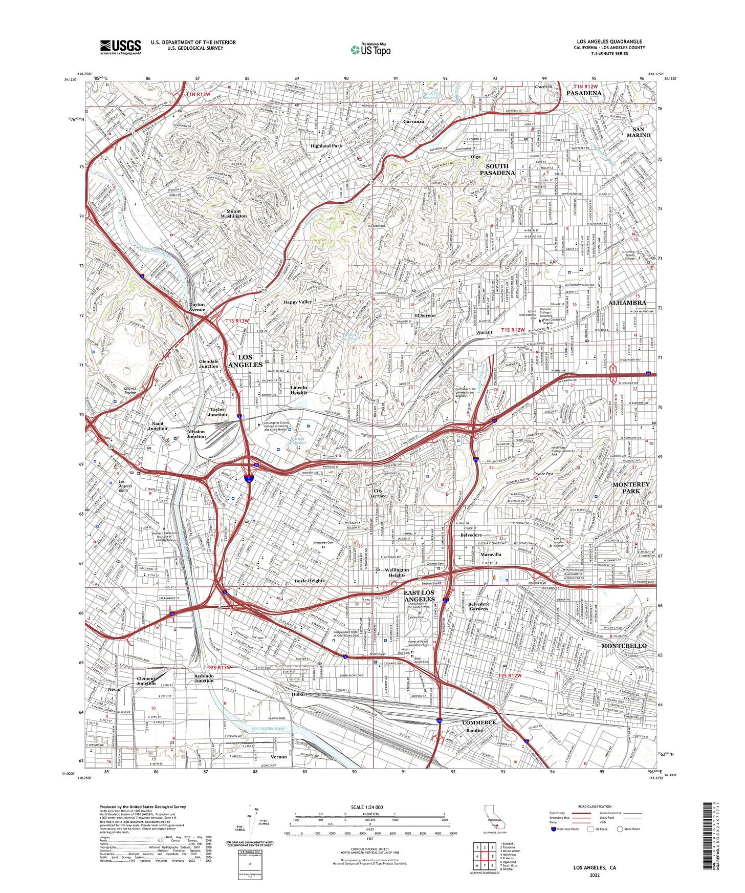 a USGS topo map of central Los Angeles
