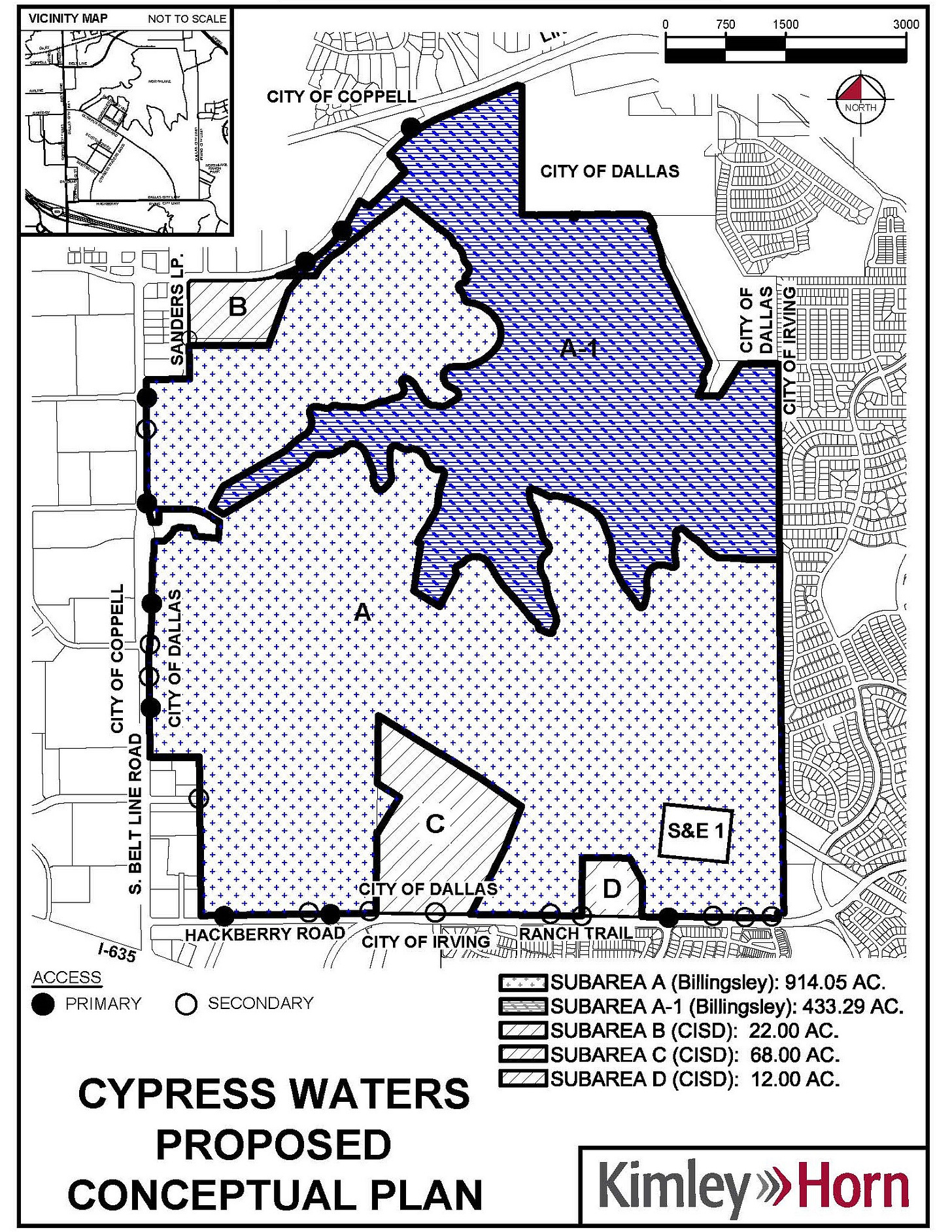 A map of Cypress Waters divided into five subareas