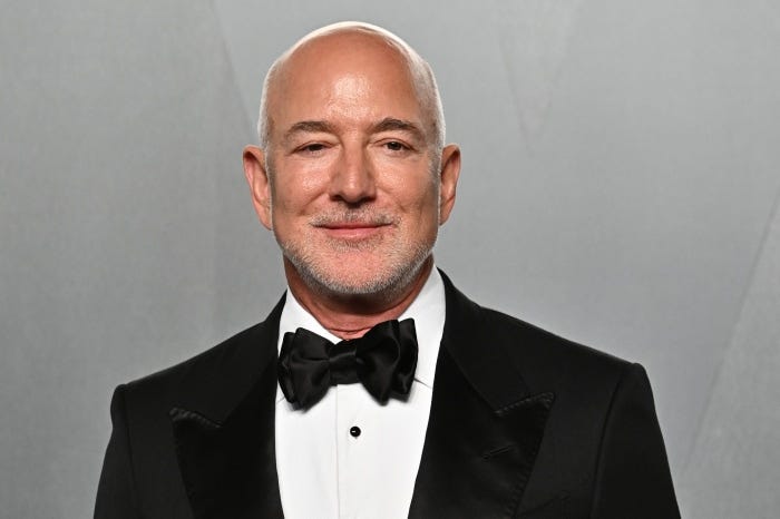 Jeff Bezos poses at the Vanity Fair Oscar Party.