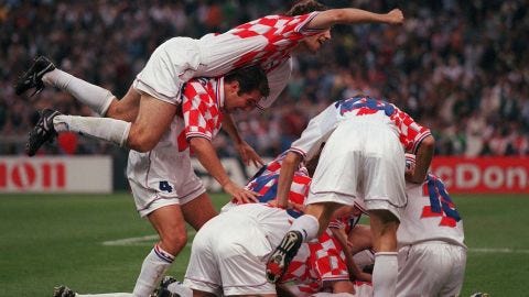 The Croatia players celebrate a goal against France in the 1998 World Cup semifinals. 