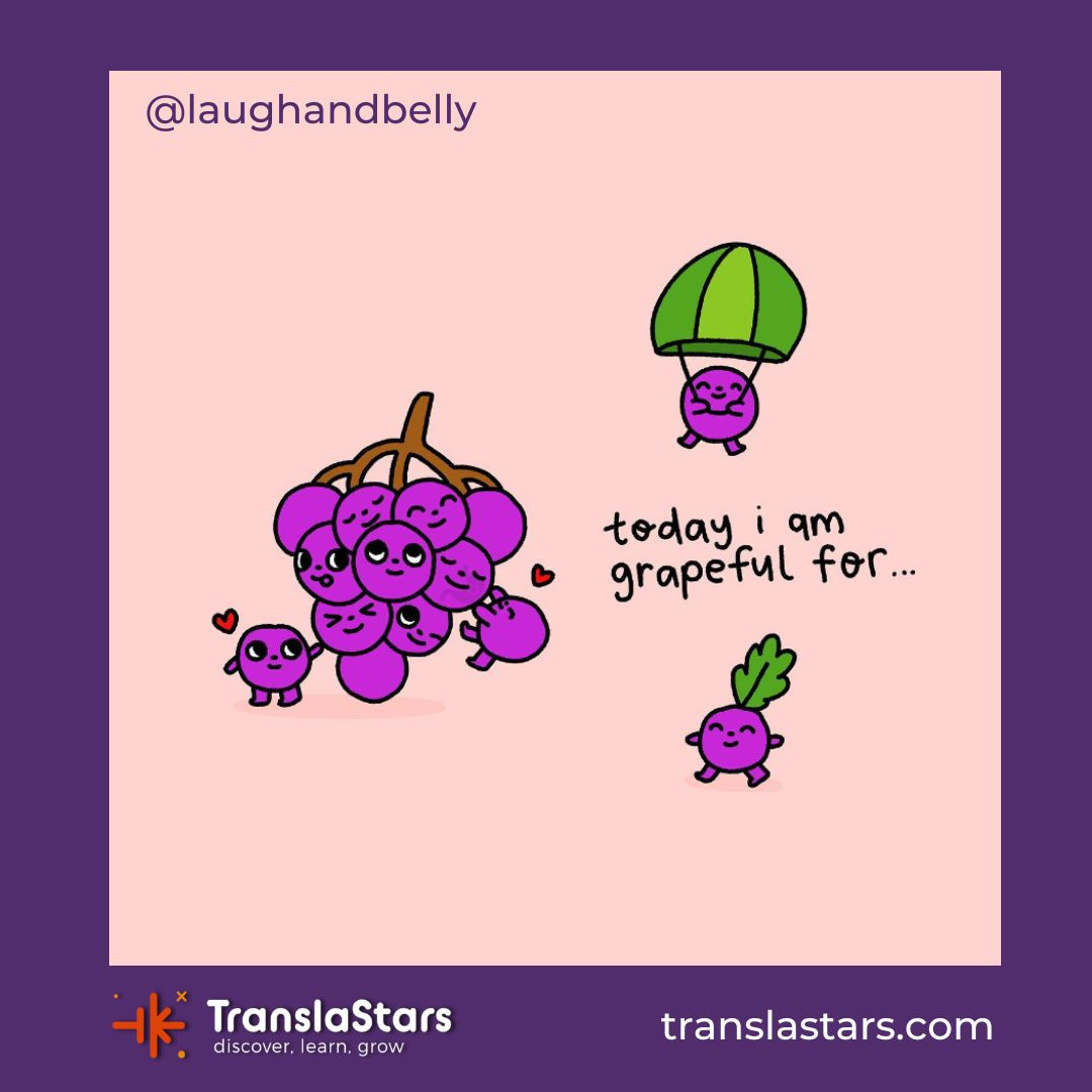 A cartoon of grapes and a parachute

Description automatically generated