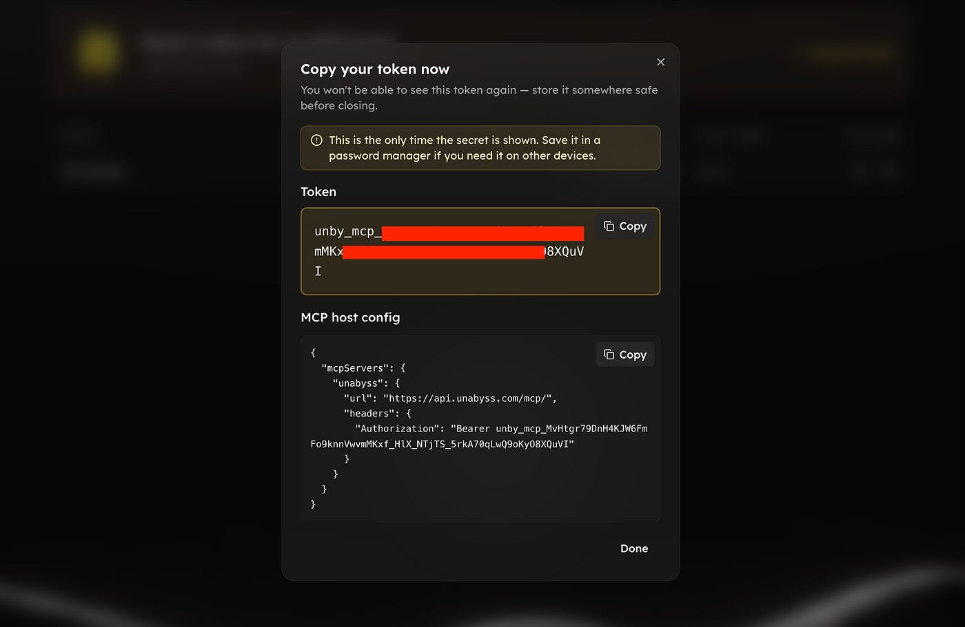 Unabyss MCP token generation. Image by Jim Clyde Monge