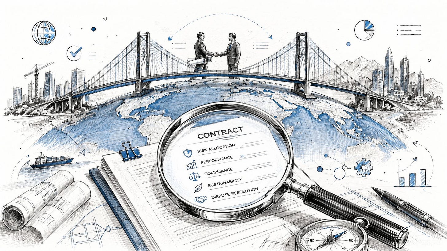 A professional illustration of a bridge over a globe, representing global contract management and business cooperation. A professional illustration of a bridge over a globe, representing global contract management and business cooperation.