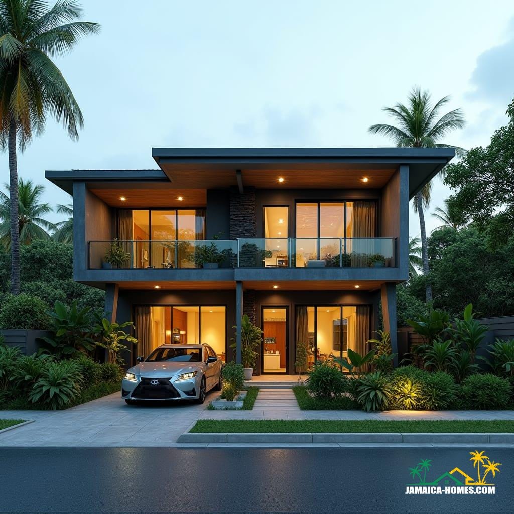 Design a single-level, affordable modern Jamaican home in the Caribbean. 