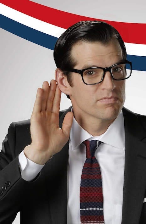 Jonah Ryan from VEEP - a tall white man with dark hair - cups his hand around his ear Jonah Ryan from VEEP - a tall white man with dark hair - cups his hand around his ear