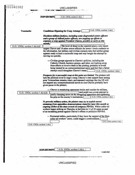 Unclassified documents dated weeks before the 2002 Venezuelan coup attempt.