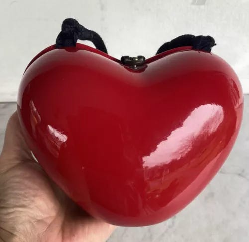 VTG TIMMY WOODS Beverly Hills Red Wooden Heart Hand Painted Clutch Crossbody Bag - Picture 1 of 19