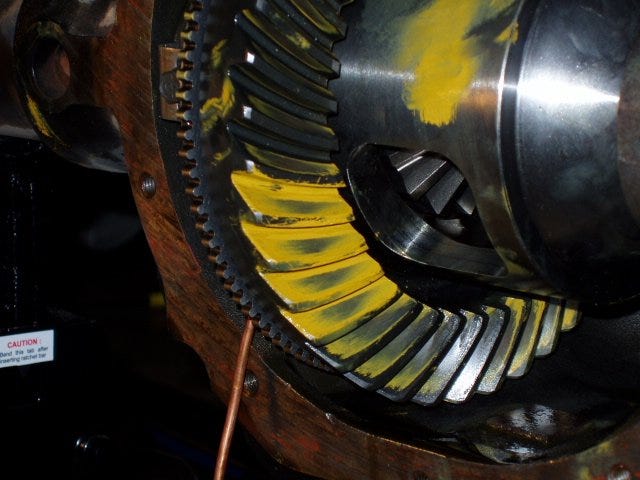 Example differential ring and pinion gear showing contact pattern Example differential ring and pinion gear showing contact pattern