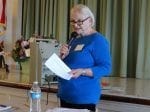 Ruth Rollins at her last meeting as Club President, introduces the featured speaker